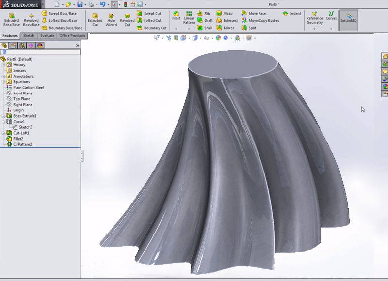 SolidWorks loft with 2 profiles and 1 guide curve