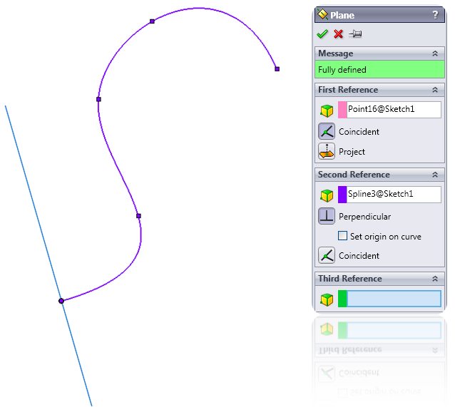 Create a new perpendicular plane in SOLIDWORKS