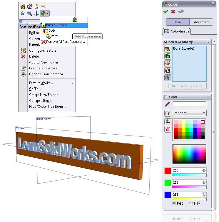 Change the color of the text in SOLIDWORKS